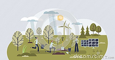 Social entrepreneurship as sustainable corporate project tiny person concept Vector Illustration