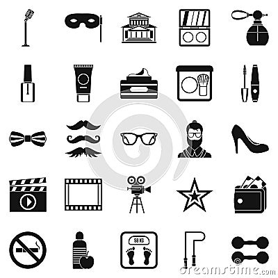 Social events icons set, simple style Vector Illustration