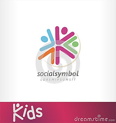 Social events logo concept. Kids network logo. Society rallies of similar interests sign symbol or icon. Social community meeting Vector Illustration