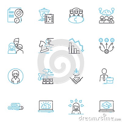 Social group linear icons set. Community, Nerk, Tribe, Squad, Gang, Clan, Circle line vector and concept signs. Clique Vector Illustration