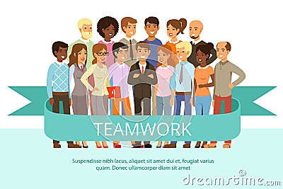 Social group on the work. Office people in casual clothes. Big corporate family. Vector characters in cartoon style Vector Illustration