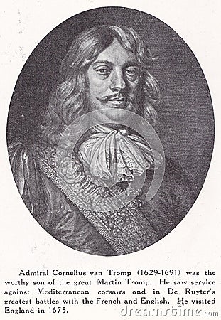 Admiral Cornelius van Tromp 1629 - 1691 - Portrait painting. Editorial Stock Photo