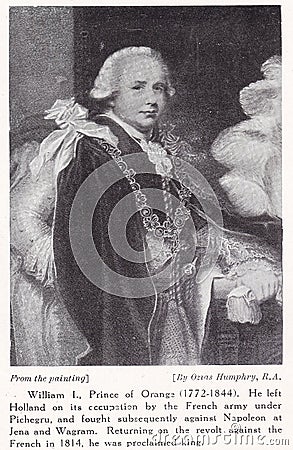 William I. Prince of Orange 1772 - 1844 - Portrait painting. Editorial Stock Photo