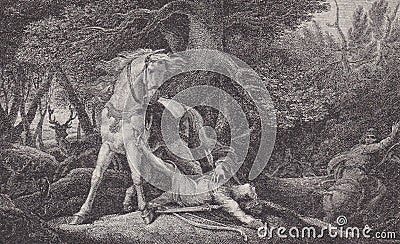 Vintage painting of the Death of William Rufus Editorial Stock Photo