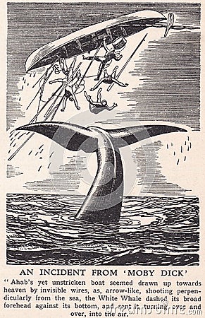 Vintage illustratin of An Incident from `Moby Dick` Ahab and the Whale. Editorial Stock Photo