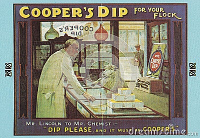 Vintage postcard - Cooper`s Dip for your flock, Sheep Dip 1900s Editorial Stock Photo