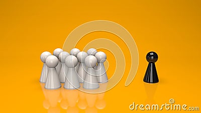 Social issue or racism concept using chess pawns. 3D illustration Cartoon Illustration