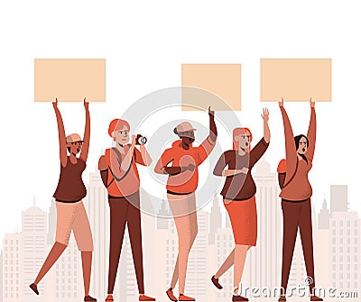 Social Justice - people group protesters Vector Illustration