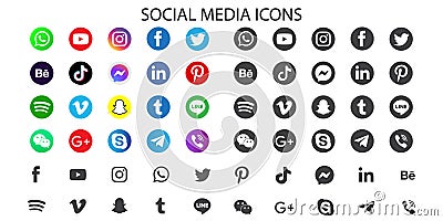 Social media icons vector flat design isolated on white background. Editorial Stock Photo