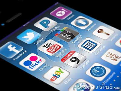 Social Madia apps on a Apple iPhone 4S Editorial Stock Photo