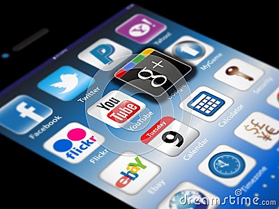 Social Madia apps on a Apple iPhone 4S Editorial Stock Photo