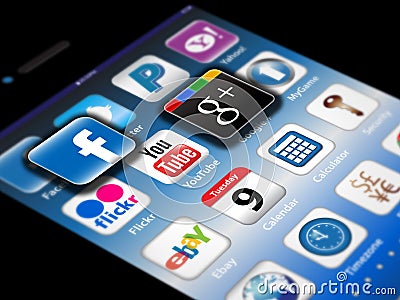 Social Madia apps on a Apple iPhone 4S Editorial Stock Photo