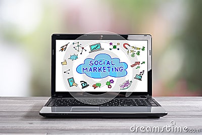 Social marketing concept on a laptop screen Stock Photo