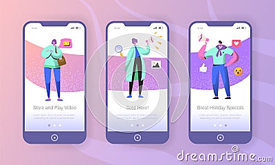Social marketing onboarding mobile app screens Vector Illustration