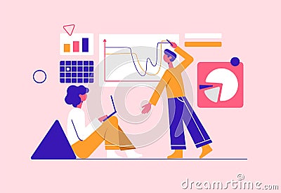 Social media concept. Modern vector minimalistic illustration. Marketing analysts developing strategy. Vector Illustration