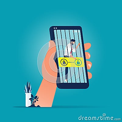 Social media addiction concept-Businessman locked in smartphone Vector Illustration