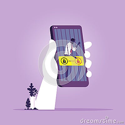 Social media addiction concept-Businessman locked in smartphone Vector Illustration