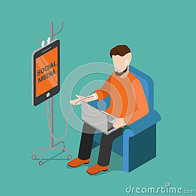 Social media addiction technology gadget flat isometric vector Vector Illustration