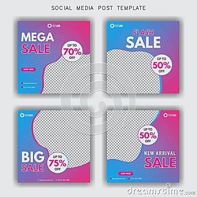 Social media ads square post template, fashion sale web social media banner template, editable square template, fashion sale banne Vector Illustration