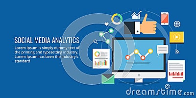 Social media analytics - Social media data analysis - digital marketing analysis. Flat design social media banner. Vector Illustration