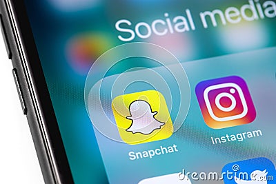 Instagram, Snapchat logo on the screen Editorial Stock Photo