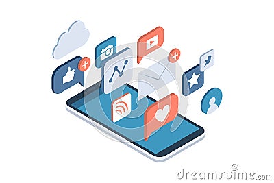 Social media apps on a smartphone Vector Illustration