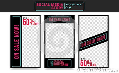 Social media banner instagram story vector design template set midnight sale discount promo modern style Vector Illustration