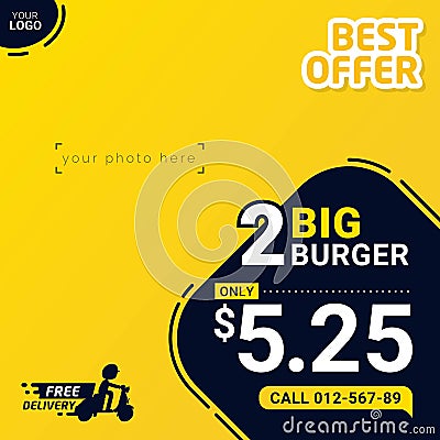 Social media banner post template fast food ad for business digital marketing Vector Illustration