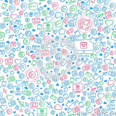 Social Media Blue Seamless Pattern Vector Illustration