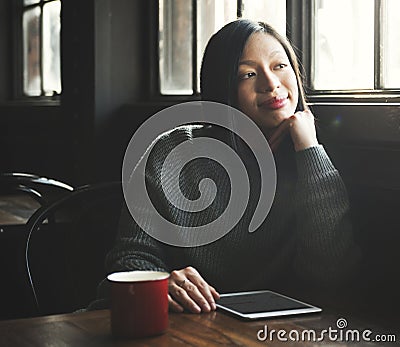 Social Media Browsing Contemplation Asian Concept Stock Photo