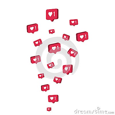 Social media bubble with heart. Like 3d icon. Emoji reaction. Love element. Comment button. Share tag. Notice people Vector Illustration