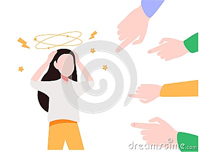 Social media bullying. Haters pointing fingers frim monitor at victim, laughing at crying girl. Flat vector illustration for hate Vector Illustration