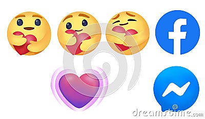 Social media care emoji on white background,Facebook releases care emoji reactions on Facebook and messenger during COVID-19 Editorial Stock Photo