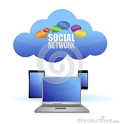 Social media & cloud computing concept Cartoon Illustration