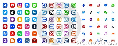 Social Media Color Flat Web Icons Collection Vector Vector Illustration