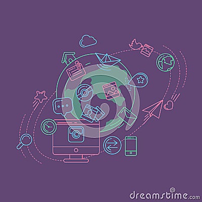 Social Media Colorful Linear Illustration Vector Illustration