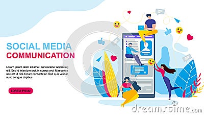 Social Media Communication Cartoon People Phone Vector Illustration