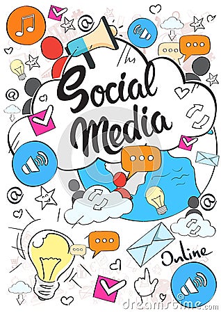 Social Media Communication Concept Internet Network Connection People Doodle Vector Illustration