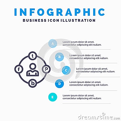 Social Media, Communication, Distractions, Media, Procrastination Line icon with 5 steps presentation infographics Background Vector Illustration