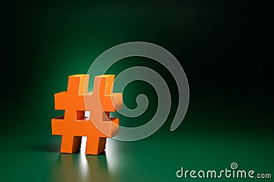 Social Media Concept: An orange colored backlit hashtag on a green seamless background Stock Photo