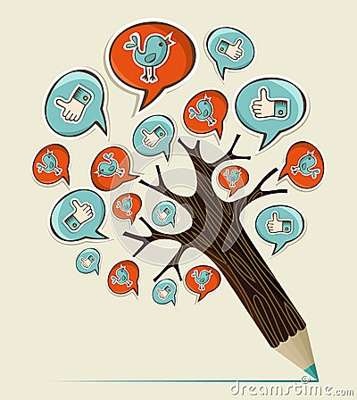 Social media concept pencil tree Vector Illustration
