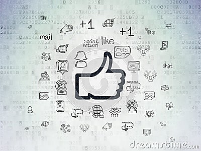 Social media concept: Thumb Up on Digital Data Paper background Stock Photo