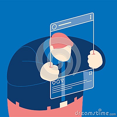 Social media concept with user or blogger selfie in blog. Vector Illustration