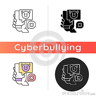Social media cyberbullying icon Cartoon Illustration