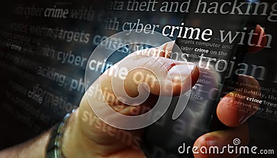 News titles on screen in hand with Crime 3d illustration Cartoon Illustration