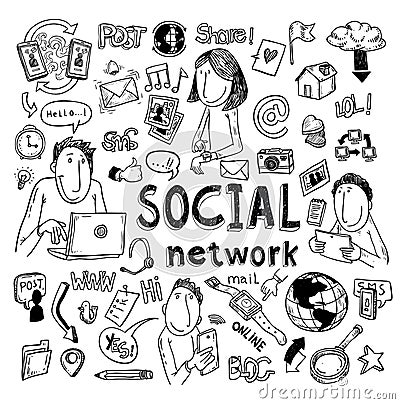 Social media doodle set. Hand-drawn vector illustration Vector Illustration