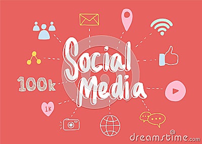 Social media elements illustration isolate on red background Vector Illustration