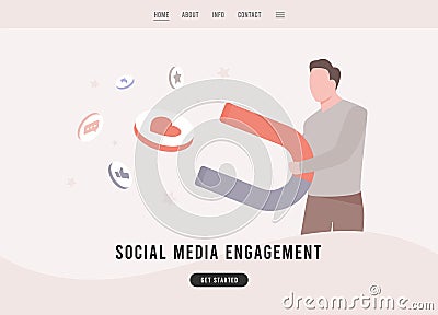 Social media engagement business concept. Audience engagement in digital marketing, increase user retention, customer Vector Illustration