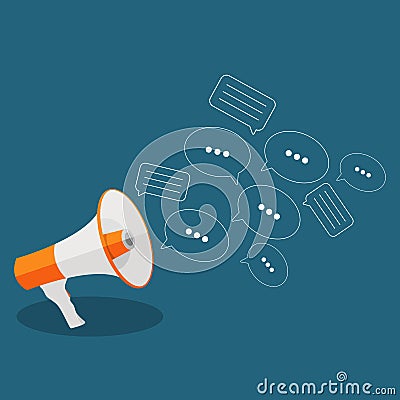 Social Media Flat Concept with Megaphone and Speech Bubles Messages Vector Illustration Vector Illustration