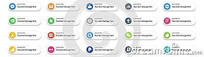 20 Social Media Follow Button and text place.like google analytics. messenger. cms. wechat. microsoft access Vector Illustration